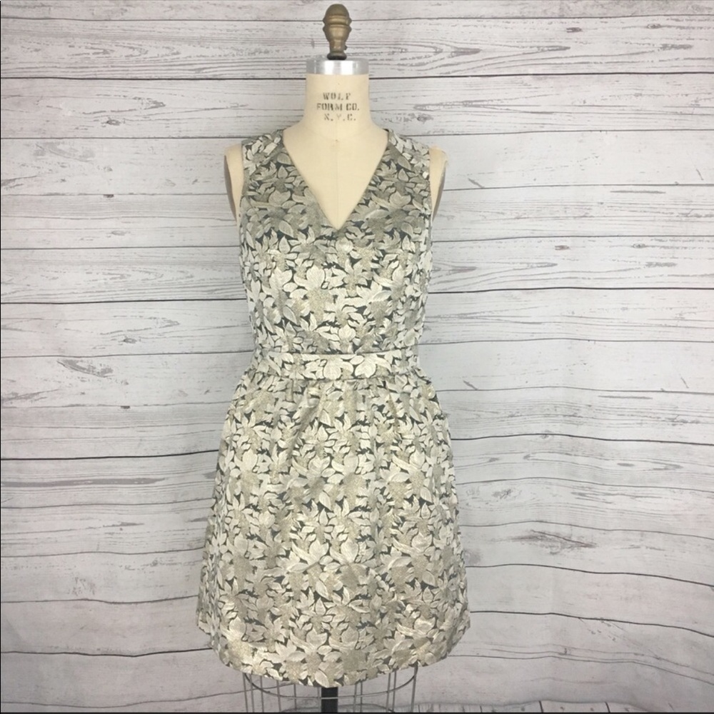 Karlie sleeveless metallic leaf party dress